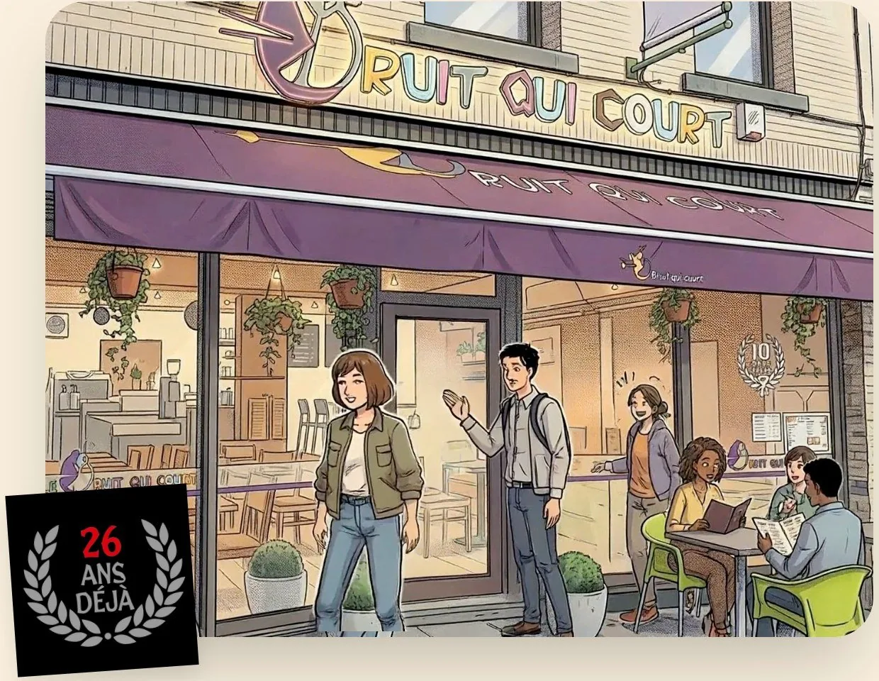 Illustration de la façade du restaurant Le Bruit qui Court